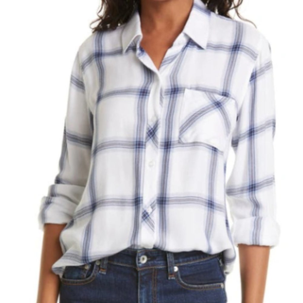 Rail Hunter White Azure Coal Button Up Blouse Size Small